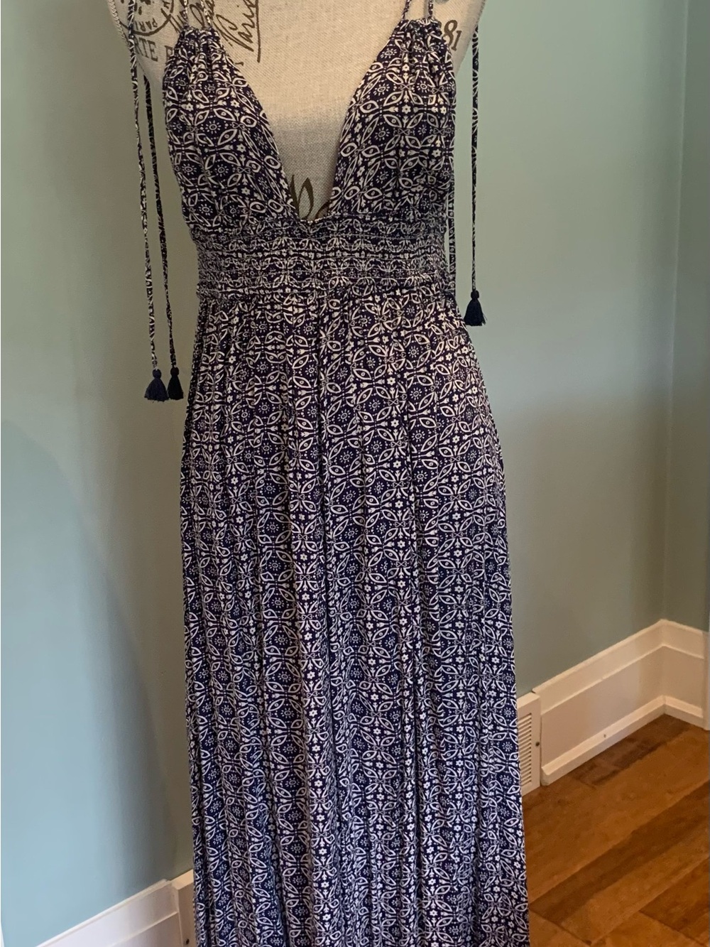 Lulu's Navy & White Smocked Surplice Maxi Dress